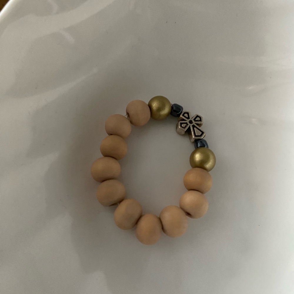 Charming Newborn Kids Bracelet with Gold and Tan Beads set of two
